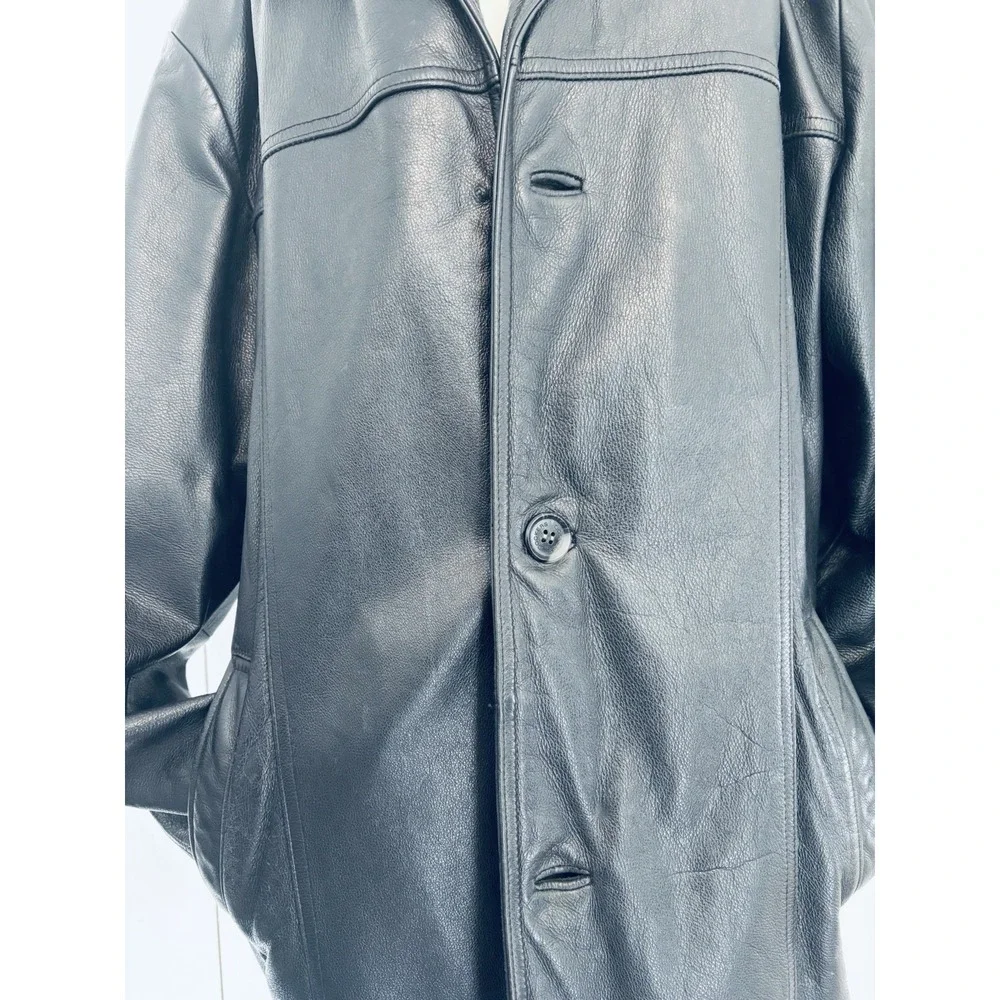 Dockers Men's 100% Leather Black Trench‎ Coat Jacket Quilted Lining Large Read